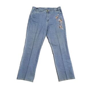 Blassport Jeans Womens 10 Blue Floral Embroidered Stretch Denim Grannycore Jeans
